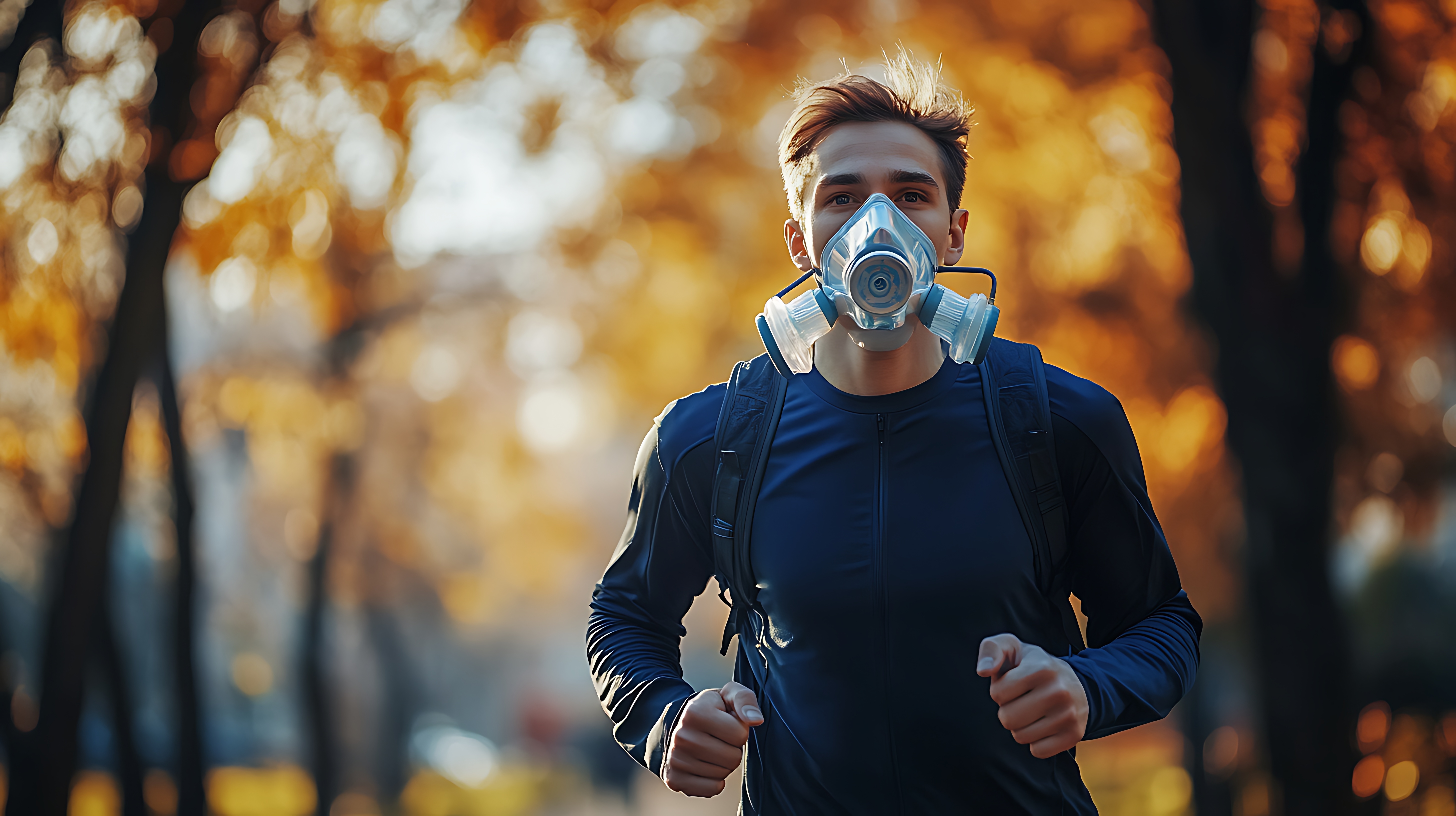 běžec s dýchací maskou