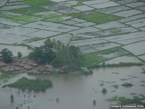 Aerial view of flooding in a remote village of Sierra Leone, Africa