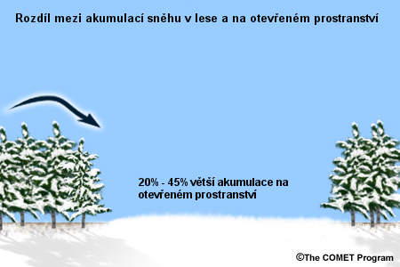 differences in snow accumulation in an open clearing between forested areas