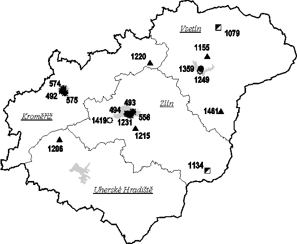 Mapa - Zlnsk kraj